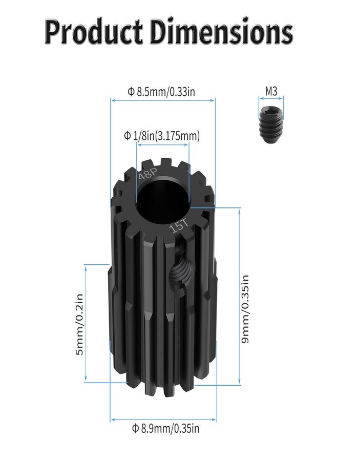 FOCMKEAS 48P Pinion Motor Gear 15T 1/8 inch(3.175mm) Shaft Hole, 1045 Hardened Carbon Steel Pitch Gears RC Upgrade Part fit for RC Brushless Brush Motor of 1/10 Model Car Climbing Car - Image 2